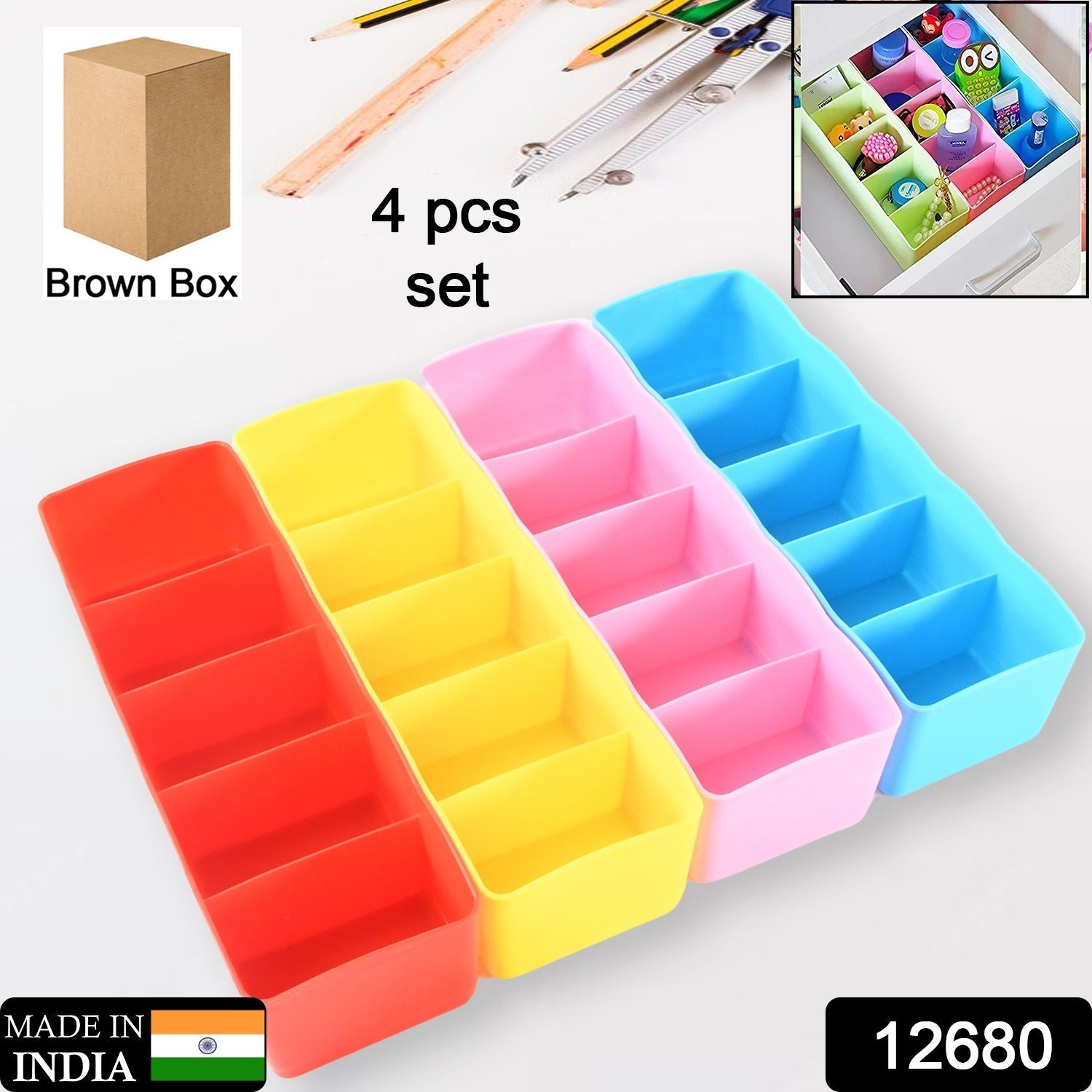 12680 Multi-Function Desktop Drawer Storage Box Clothing Organizer 5 Grid Storage Box Underwear Socks ,Ties Organizer Box (4 Pc Set) 12680 Multi-Function Desktop Drawer Storage Box Clothing Organizer 5 Grid Storage Box Underwear Socks ,Ties Organizer Box (4 Pc Set)